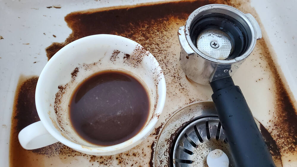 Coffee grounds in sink